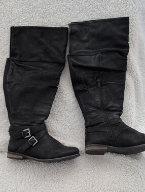 Torrid Wide Calf Black Knee-High Buckle Boots - Women's Fashion Riding Boots
